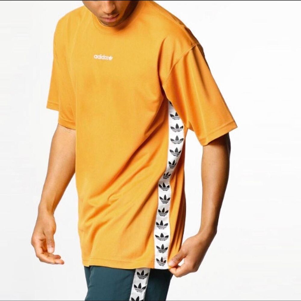 Adidas Vintage TNT Tape Heavy Logo Soccer Skater Shirt Yellow Large